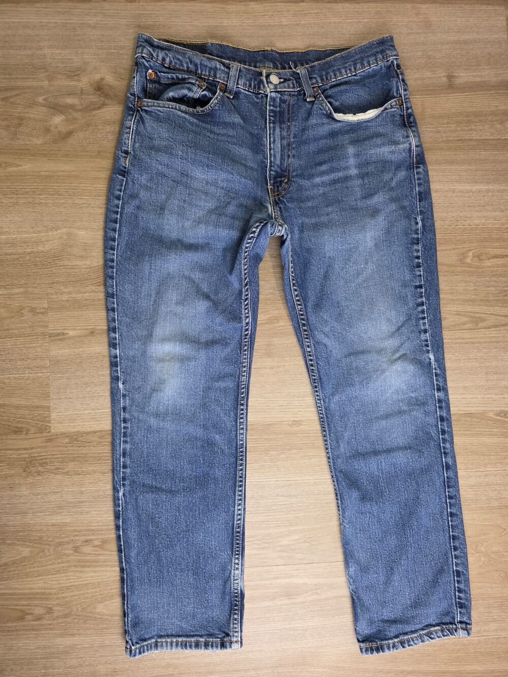 Levi's 514 Straight Jeans Men's W34 L29 Medium Wash Blue Denim Distressed